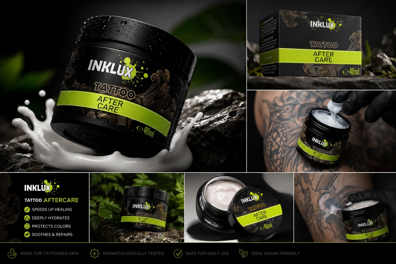 INKLUX Tattoo Aftercare — продуктова фотография и предимства